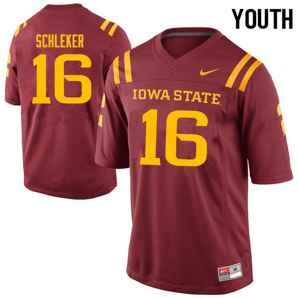 Youth #16 Carson Schleker Iowa State Cyclones College Football Jerseys Sale-Cardinal - Click Image to Close
